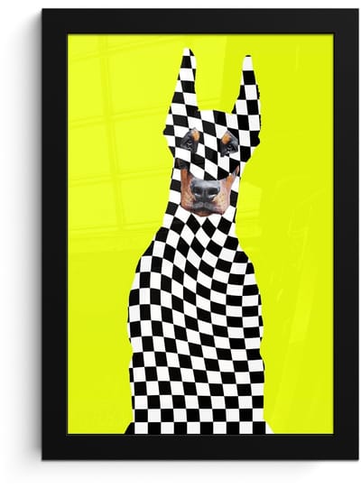 Poster in lijst - Fotolijst 20x30 cm - Posters - Dobermann - Geblokt - Geel - Posterlijst zwart - Decoratie - Wanddecoratie woonkamer - Muurdecoratie slaapkamer