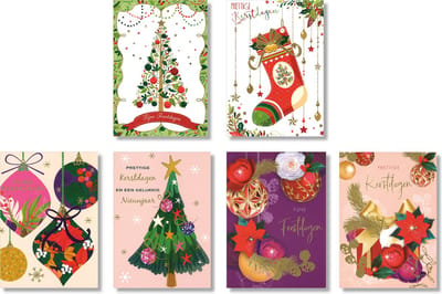 Cardeau - 30 dubbele Kerstkaarten en Nieuwjaarskaarten - Foliedruk - 3 doosjes - 6 motieven - 10,5 x 14,5 cm