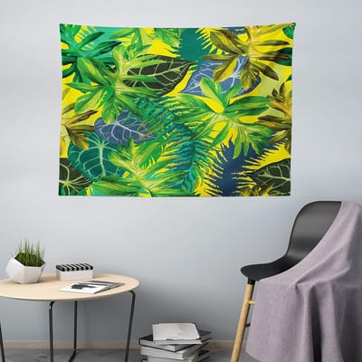 ABAKUHAUS Plant Tapijt, Exotische Bladeren Aquarel, Woonkamer Slaapkamer Wanddoek Zijdezacht Satijn Tapijt, 200 x 150 cm, Meerkleurig