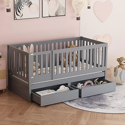 Multifunctioneel Kinderbed 90 x 200 cm - Ombouwbaar in Twee Apart Bedden - Grijs