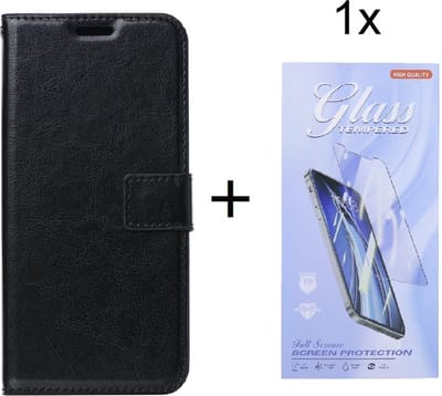 Bookcase Zwart Geschikt voor Samsung Galaxy A34 - portemonnee hoesje met 1 stuk Glas Screen protector - ZT Accessoires