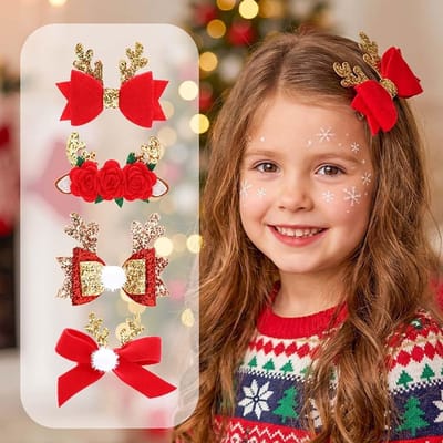 Kerst Haarspeldjes met Bloem en Rendier Antlers - Feestelijke Haaraccessoires voor Dames en Meisjes (4 Stuks)