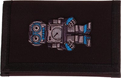 Klittenbandportemonnee Zwart 12x9cm - Applicatie Robot grijs-blauw 7x3,5cm