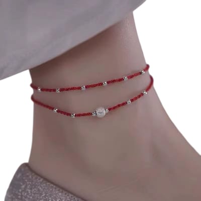 Enkelketting met Kralen voor Heren & Dames – Verstelbare Enkelband, Voetsieraad, Armband voor Voet, Lucky Cadeau, Persoonlijke Sieraden - Rood