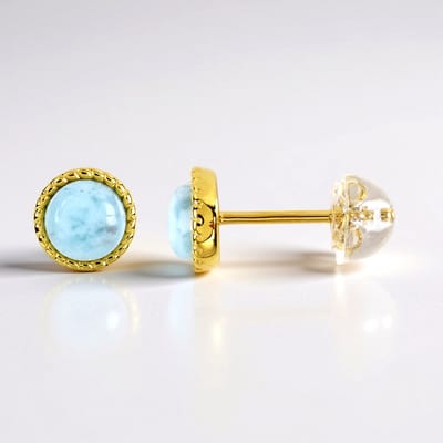 Cavill - Zilveren Oorbellen met Larimar 1,15 ct - 925 Sterling Zilver Verguld - Ronde 7 mm Cabochon - Elegante Oorbellen uit Dominicaanse Republiek