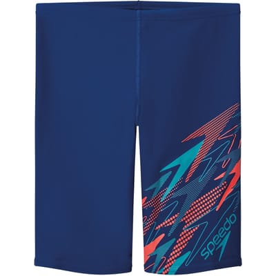 Speedo Medley Logo Jammer Jongens - Lange Zwembroek Jongens met V-Cut-Voering - Zwemshort Jongens met Trekkoord - Sportzwembroek Kids met Vormvaste Pasvorm - Blauw/Blauw - 152