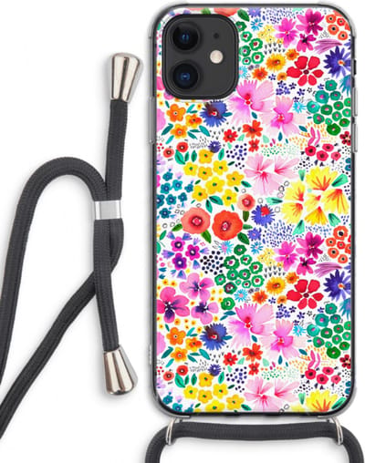 Case Company® - Hoesje met koord geschikt voor iPhone 11 hoesje met Koord - Little Flowers - Telefoonhoesje met Zwart Koord - Bescherming aan alle Kanten en Over de Schermrand