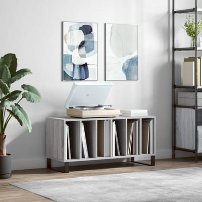 vidaXL - Platenkast - 100x38x48 - cm - bewerkt - hout - grijs - sonoma - eikenkleurig
