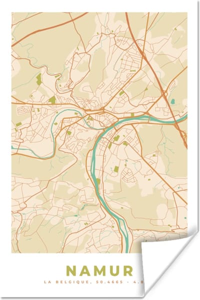 Poster Stadskaart - Plattegrond - Kaart - Namen - Vintage - 120x180 cm XXL