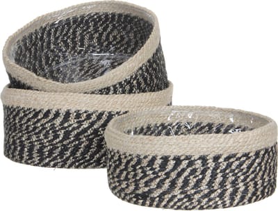 Mica Decorations Bonaparte Mand voor Planten - Set van 3 - H13 x Ø30 cm - Jute - Zwart