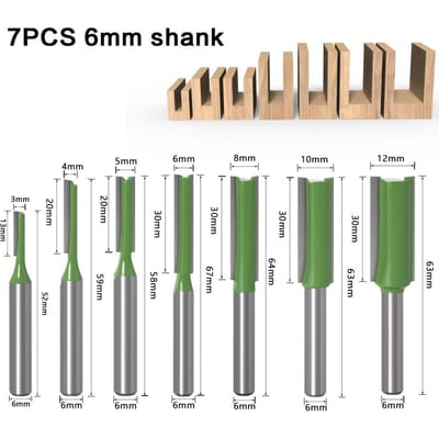 7 stuks rechte bit houtbewerkingsgereedschap freesset voor hout wolfraamcarbide freesfrees 1/4  6mm schacht 6mm Shank