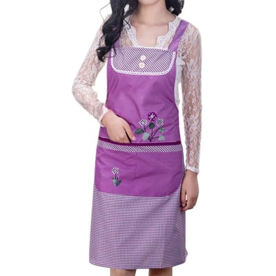 1 tablier de cuisine à double poche résistant à l'huile pour femme, tablier de nettoyage sans manches violet