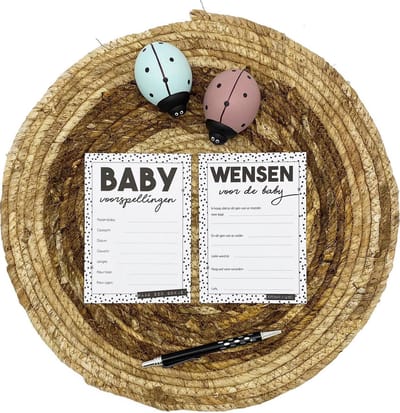Babyshower invulkaarten 10 stuks Zwart/ wit - Baby voorspellingen en wensen voor de baby - Babyshowerspelletjes