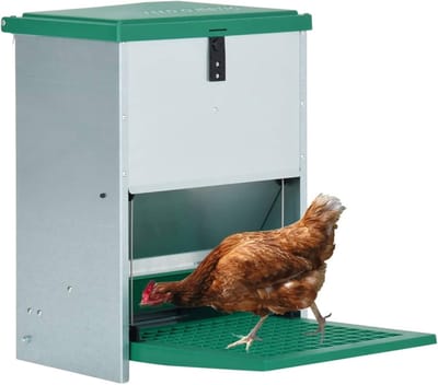 Voederautomaat Pedaal - Voederbak Kip - Pluimvee Voeren - Robuust Verzinkt Staal - 12 kg Inhoud - Groen