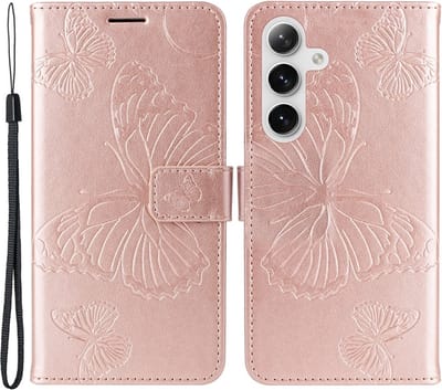 Coverup Hoesje - Geschikt voor Samsung Galaxy S25 / S24 Hoesje - Coverup Vlinders Book Case - Rose Gold