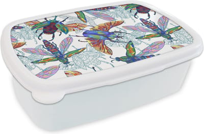 Broodtrommel Wit - Lunchbox - Brooddoos - Insecten - Regenboog - Design - 18x12x6 cm - Volwassenen