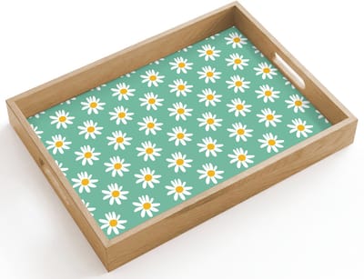 Dienblad hout 40x30 cm - Schootdienblad - Madeliefjes - Patroon - Groen - Bloemen - Borrelplank rechthoek - Plateau dienbladen