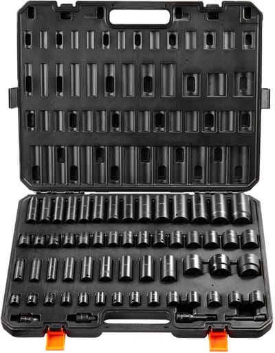 Slagmoerdoppenset - 59-delig - Aandrijving 0,95 cm & 1,27 cm - SAE 0,79–3,18 cm en metrisch 6–32 mm - Zeskant (6-punts) - Cr-Mo staal - Voor autoreparatie