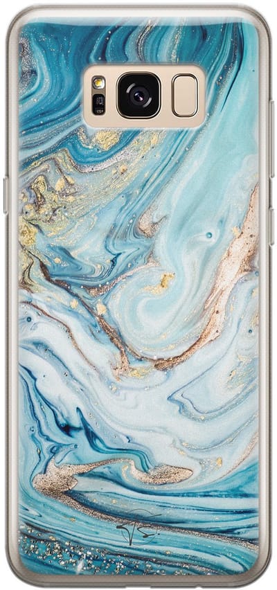 Hoesje geschikt voor Samsung Galaxy S8 - Marmer blauw goud - Soft Case - TPU - Marmer - Blauw - Mooie Telefoonhoesjes