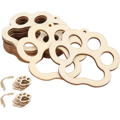 Bricolage Copeaux de Bois Creux Empreinte d'Ours Copeau de Bois Bricolage Fait Main Artisanat en Bois Pendentifs Ornements beige