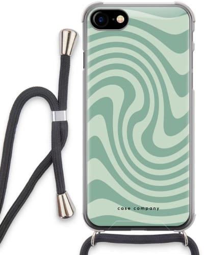 Case Company® - Hoesje met koord geschikt voor iPhone SE 2020 hoesje met Koord - Swirl Groen - Telefoonhoesje met Zwart Koord - Bescherming aan alle Kanten en Over de Schermrand