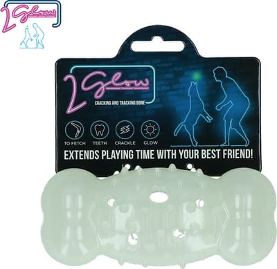 2 Glow Cracking & tracking bone - Hondenspeelgoed - Kauwspeeltje - TPR Rubber - 13,5 x 5,6 x 4,2 cm - Glow in the dark