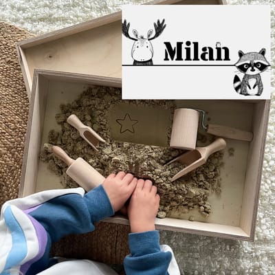 Houten speelbak wasbeer/eland - Sensorisch speelgoed - Kinetic zand - Speelzand - Duurzaam - Speelbak Hoog 48,1x30,1x10,7cm