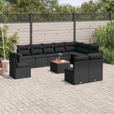 vidaXL - 11-delige - Loungeset - met - kussens - poly - rattan - zwart
