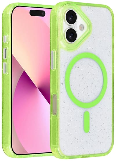 Backcover Hoesje Geschikt voor: iPhone 17 - MagSafe Compatibel – Transparant Glitter Design – Krasbestendig – Slanke Bescherming met Perfecte Pasvorm - Groen