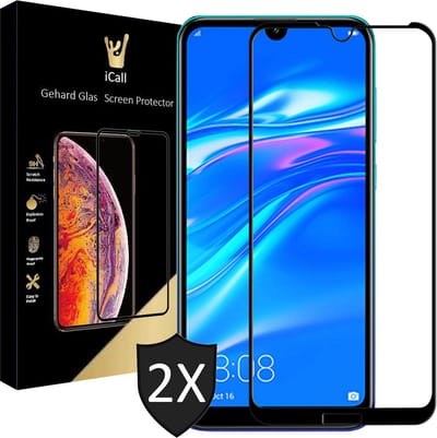 Screenprotector geschikt voor Huawei Y7 (2019) - Tempered Glass Gehard Glas - Full Screen Cover Volledig Beeld - 2 Stuks