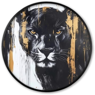 Poster in lijst Rond - Fotolijst 60x60 cm - Posters - Panter - Zwart - Abstract - Verfstreken - Ronde posterlijst zwart - Decoratie - Wanddecoratie woonkamer - Muurdecoratie slaapkamer