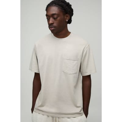 Essentieel Gewassen Regular Fit T-shirt Met Borstzak | Stone | Size XL