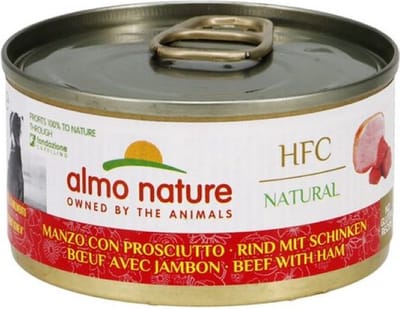 10x Almo Nature HFC Natuurlijk Rundvlees met Ham natvoer voor hond- 95g