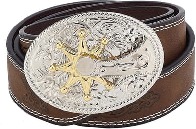 Dailygoods- Cowboyriem Gegraveerde Gesp - PU Lederen Riem - Vintage Riem - 113 cm Lang - 3,75 cm Breed - Geschikt voor Dames/Heren
