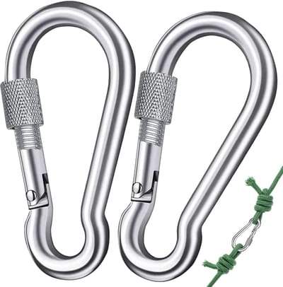 Super Sterke Schroefkarabijnhaak 304 RVS M8 – Grote Karabijnhaak met Schroef, 80 x 8 mm, Draagvermogen 240 kg, Voor Outdoor, Kamperen en Wandelen