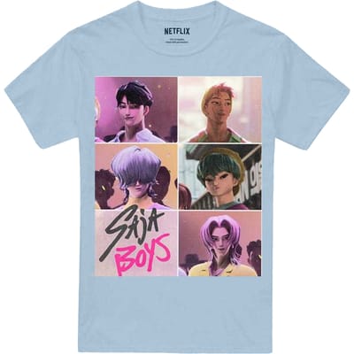 K-Pop Demon Hunters Unisex Volwassen Era Saja Jongens Raster T-shirt (Licht Blauw)