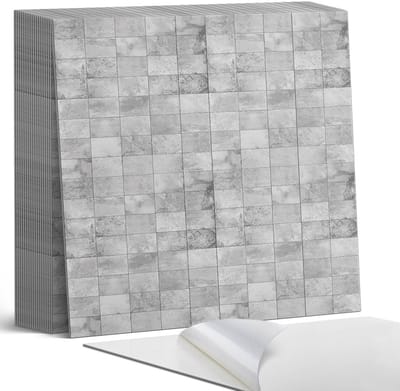 Coloray Plaktegels - Steen tegelpatroon Zelfklevende Tegels - 20 cm x 20 cm - Grijs Plaktegels - 20 stuks - Vierkant PVC Tegels - Plaktegels Badkamer - Plaktegels Vloer - Vinyl Tegels Zelfklevend - Wandtegel Zelfklevend