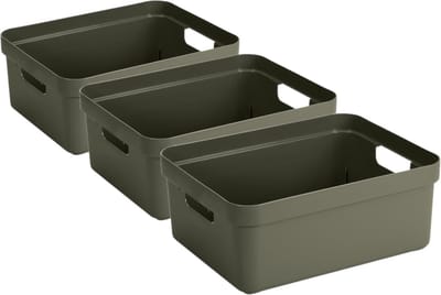 Sunware Opbergbox Sigma - 3x - kunststof - donkergroen - 24 liter - Opbergbakken/opbergers - 45 x 35 x 18 cm