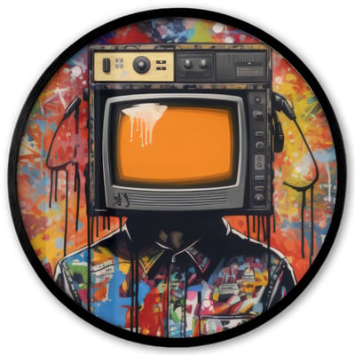 Poster in lijst Rond - Fotolijst 40x40 cm - Posters - Televisie - Graffiti - Mens - Kleuren - Ronde posterlijst zwart - Decoratie - Wanddecoratie woonkamer - Muurdecoratie slaapkamer