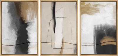 Canvas Kunstset - Wanddecoratie Set - Ruimte Verfraaien - Ingelijst Canvas - 40x60 cm - Bruin Zwart Pastel