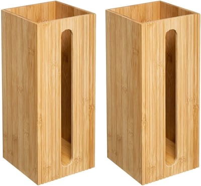 Set van 2x stuks wc/toiletrolhouders reservoirs bruin 3 rollen 36 cm van bamboe - Wc-rol houder - Toiletrol houder