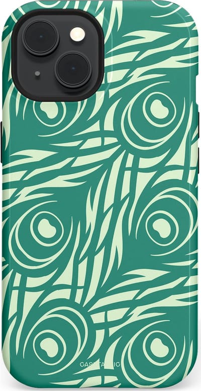 Casetastic hoesje geschikt voor Apple iPhone 15 - MagSafe - Dubbellaagse bescherming - Troste Turquoise Pauw Veren - Fashion Case - Turquoise Mintgroen Crème