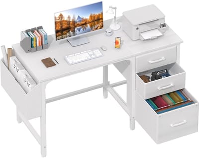 Dailygoods- Computerbureau Wit - Bureau met Lades - Opbergtas - Verstelbaar Design - Hoekbureau - Royale Werkplek