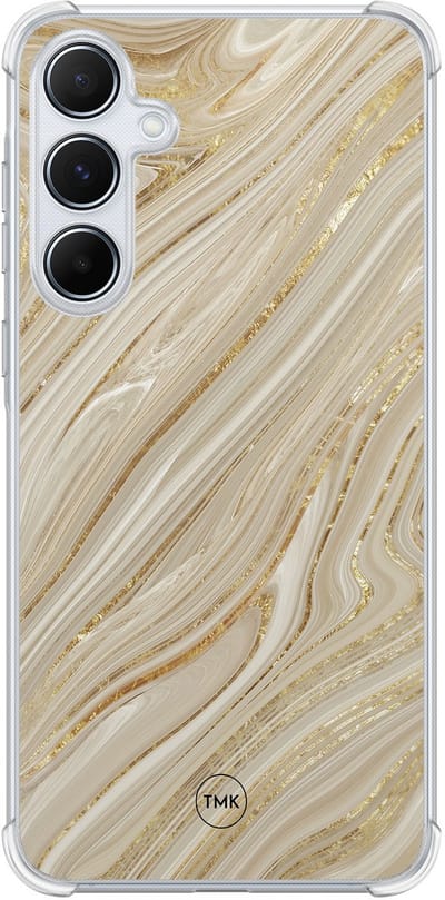 Shockproof hoesje geschikt voor Samsung Galaxy A55 - Golden marble - Schokbestendig - Verhoogde randen - TPU case - Extra Sterke Back Cover - Marmer - Transparant, Goud