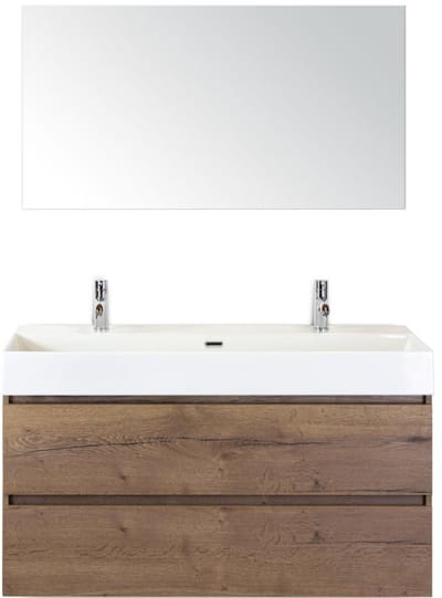 Maxx XL Badmeubelset 120 cm - Tabacco - Wastafel Kube Enkel 2 Kraangaten met Spiegel
