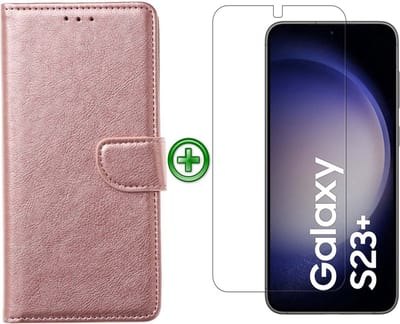 Samsung Galaxy S23 Plus hoesje - Met Samsung S23 Plus Screenprotector - Portemonnee Cover - Rosegoud