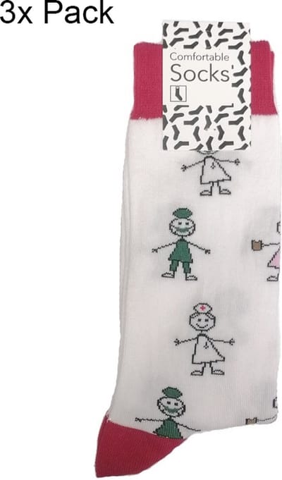 3 Stuks Dames Sokken Verpleegkundige Stick Nurse Maat 37-41 - Zorg Zokken - Ziekenhuis - Verpleegkundige accessoires - Zuster Zokken - Verpleegkundige Cadeau