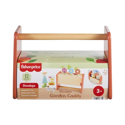 Fisher-Price houten tuin gereedschap speelgoed set voor kinderen.