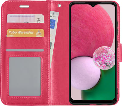 Hoesje Met Pasjeshouder - Geschikt voor Samsung Galaxy A13 4G - Luxe Bookcase Portemonee - Flip Case - Kunstleer Book Case - Flipcase - Book Cover - Walletcase - Portemonneehoes - Donkerroze