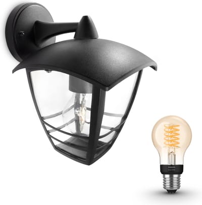 Philips Hue Creek Wandlamp voor Buiten Neerwaarts (Zwart) - Buitenlamp - E27 - Warmwit Licht - Hue White Filament
